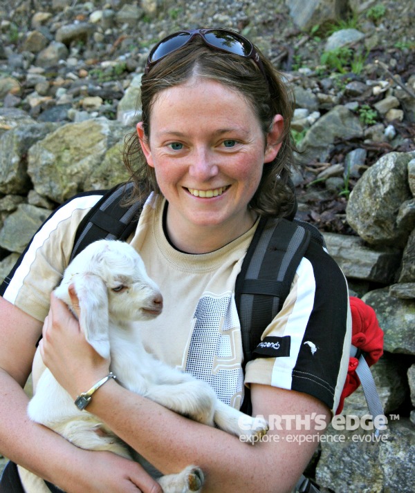 Himalayas Trek - Sinead and the kid goat