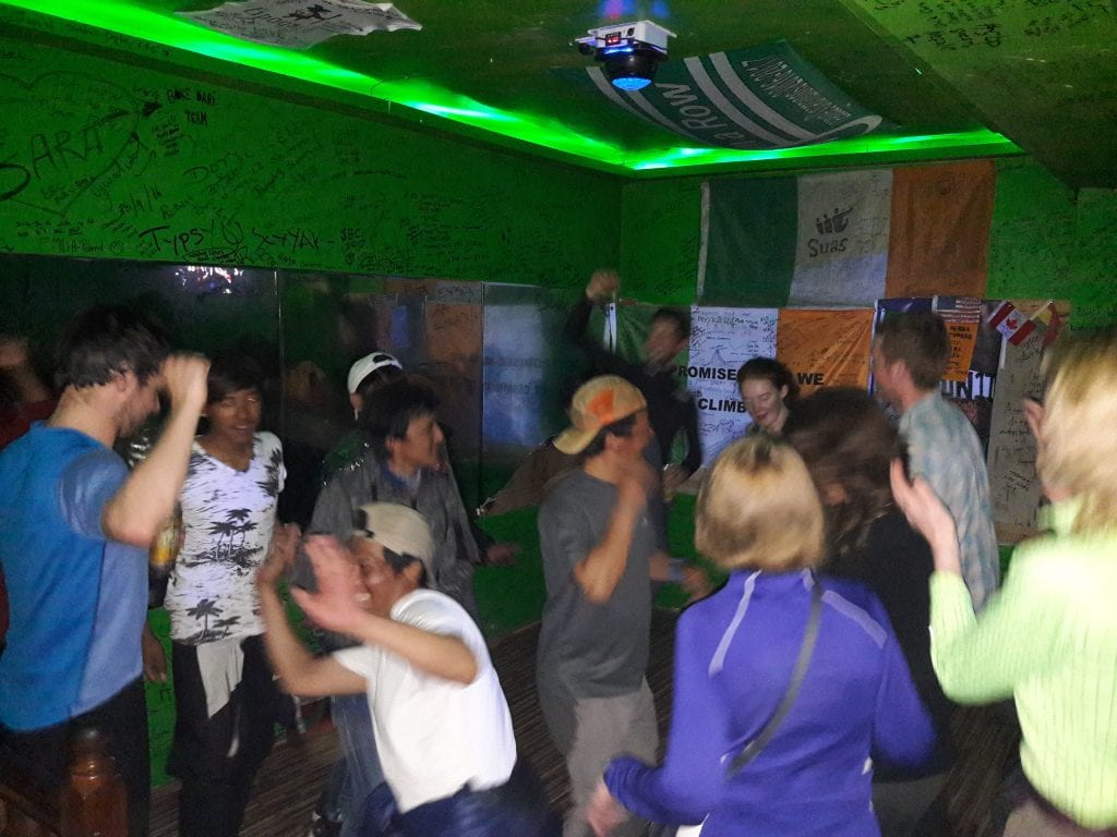 Dancing our socks off in the Irish bar in Lukla.