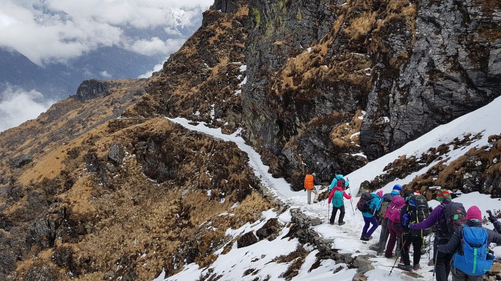 Descending from the Kongke Luchho La pass (4,450m)