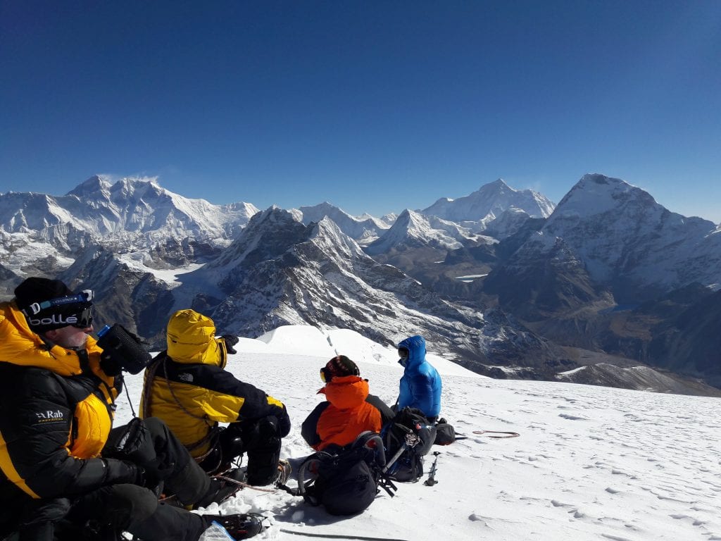 View of Everest, Lhoste and Makalu from the summit route.