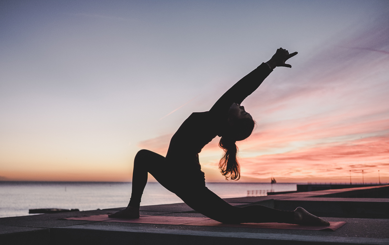 Stretching after hiking